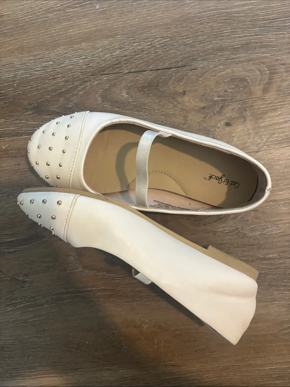 Cat & Jack Cream Ballet Flats with Gold Studs and Elastic Strap